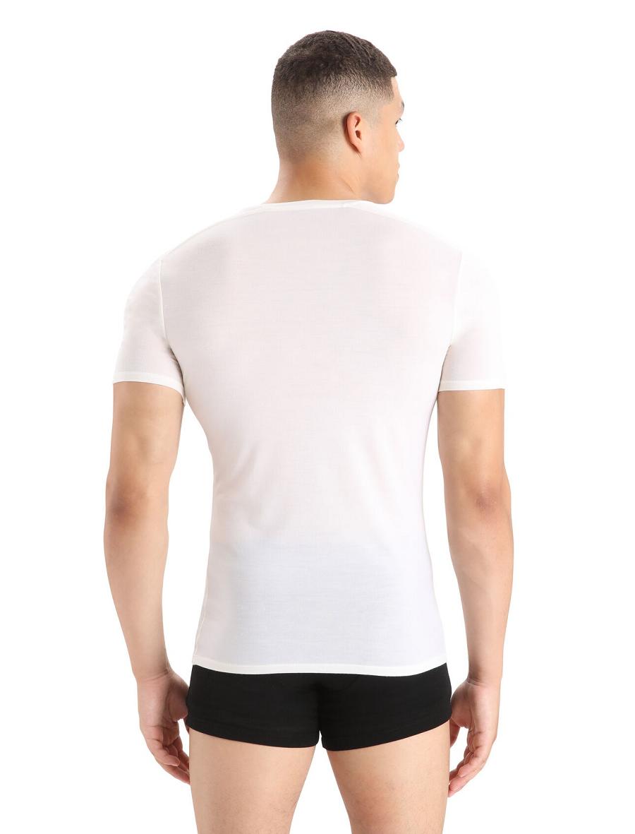 Bielizny Icebreaker Merino Anatomica Krótkie Sleeve V Neck T-Shirt Męskie Białe | PL 1653QMAZ